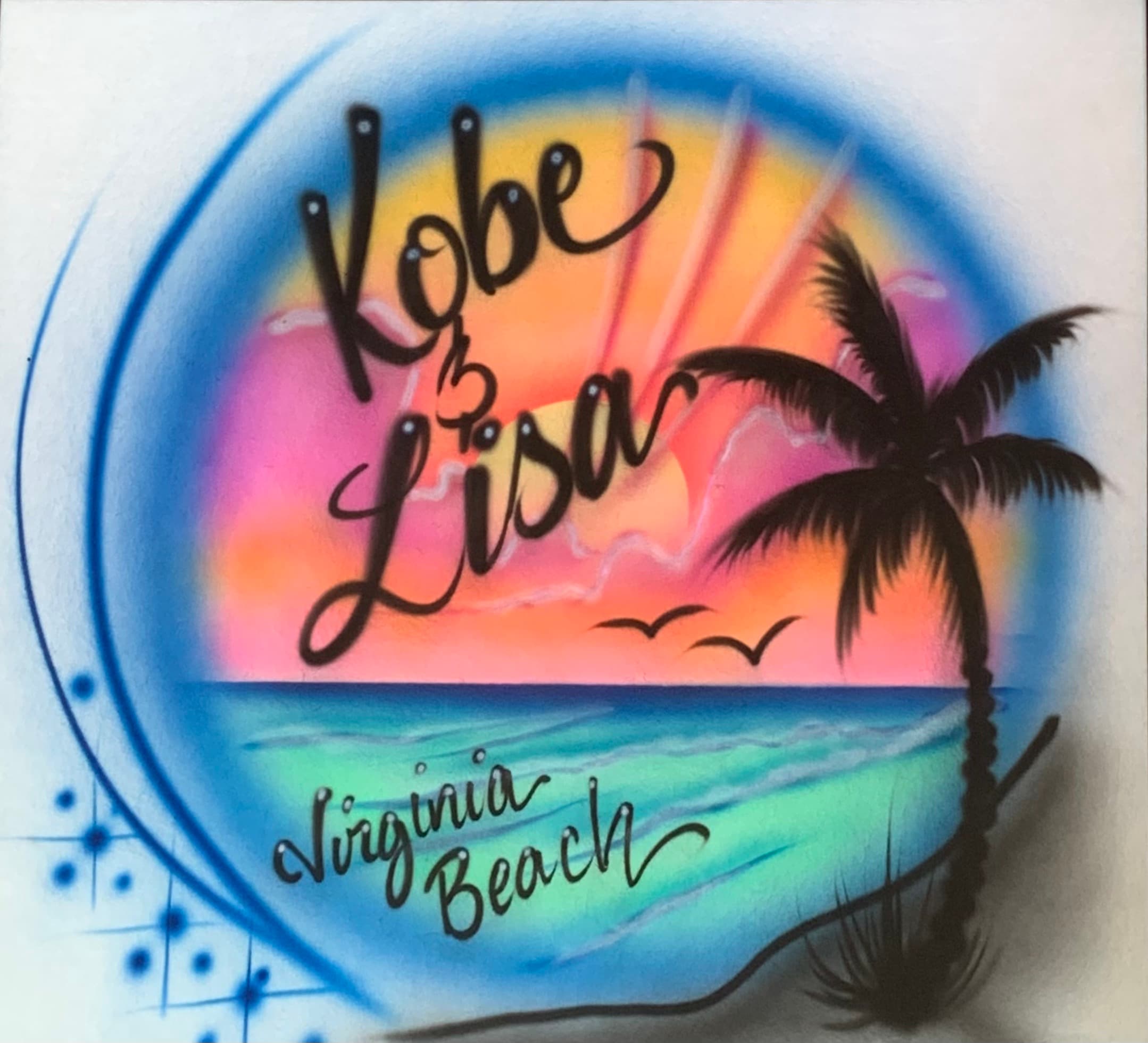 Beach Sunset Name airbrush design